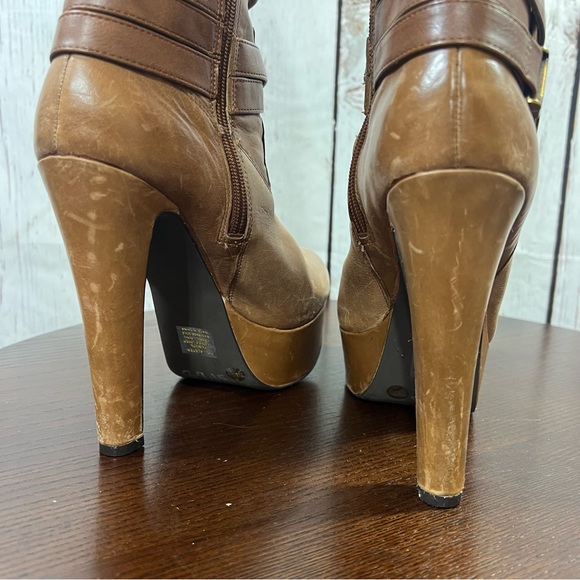 JESSICA SIMPSON faux leather Women's Tall Brown Platform Heeled Slouch Boots 7.5 - Picture 3 of 16